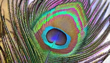 Obraz premium Close-up intricate details of a coloful peacock feather