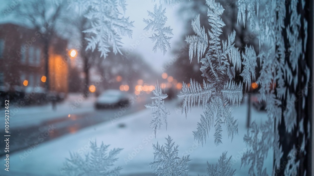 Poster Captivating Patterns of Ice and Rain on a Window, Transforming the View into a Winter Wonderland of Frosty Designs and Atmospheric Beauty