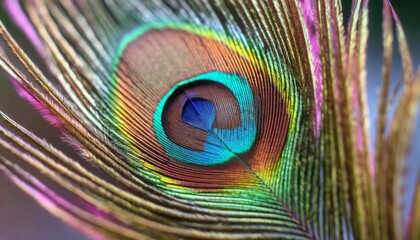 Obraz premium Close-up intricate details of a coloful peacock feather