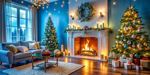 christmas, fireplace, decoration, celebration, background, room, interior, tree, home, christmas tree, xmas, house, holiday, window, fire, santa, lights, table, decorations, furniture, winter, gift, f