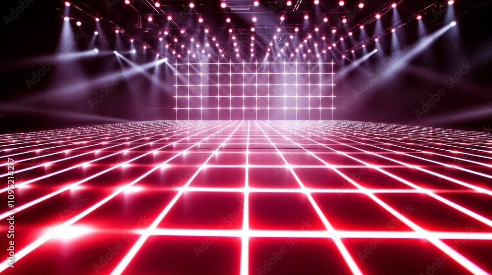 Poster stunning laser lights forming grid pattern on stage with vibrant illumination display for events, co