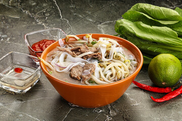 Vietnamese soup Pho Bo with beef