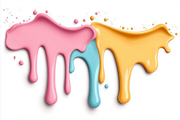 Paint blot in pink, yellow, and blue pastel colors isolated on white background