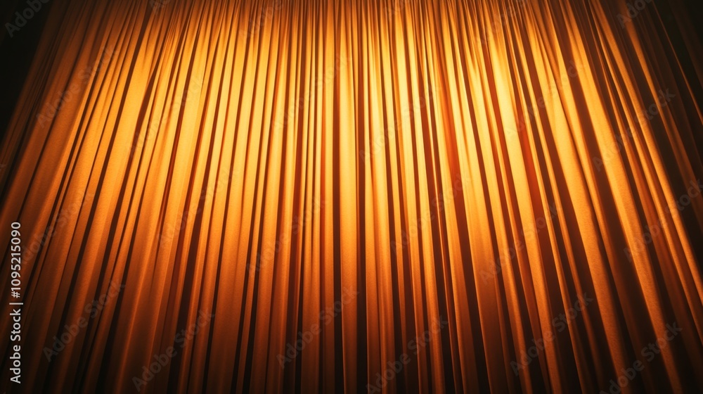 Poster vintage soft warm light illuminating curtain fabric in a theater setting creating an atmospheric and