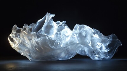 Ethereal, translucent form resembling flowing fabric illuminated by soft light.