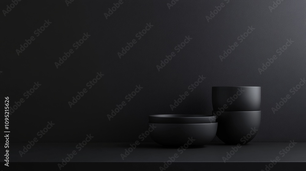 Poster elegant minimalist design with soft diffused lighting on black backdrop featuring subtle textures an