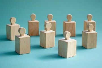 Teal Background Wooden Cubes, Teamwork & Organization Concept