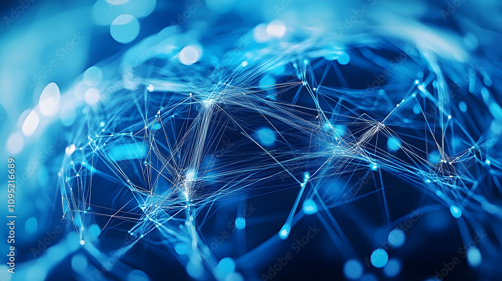 Poster abstract news concept with blue lines connecting with data.