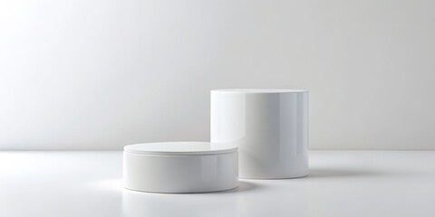 Minimalist White Cylinders on White Background, Product Display, Mockup, Showcase, Product Photography, White Background, Minimalism