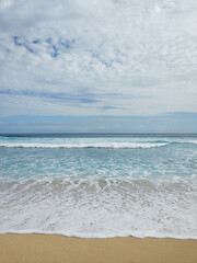 A magnificent sea beach landscape. White sand on the ocean beach