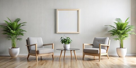 Minimalist Living Room with Two Armchairs and a Blank Frame, Interior Design, Home Decor, Minimalist