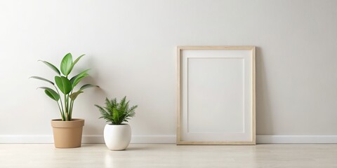 Minimalist Interior with Wooden Frame and Plants, Interior Design, Home Decor