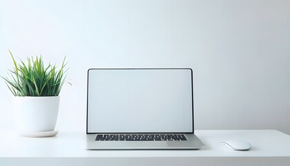 Laptop on Minimalist Desk with Soft Focus Background