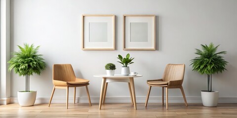 Minimalist Interior Design with Two Chairs and a Table, White Wall, and Plants, interior design , home decor