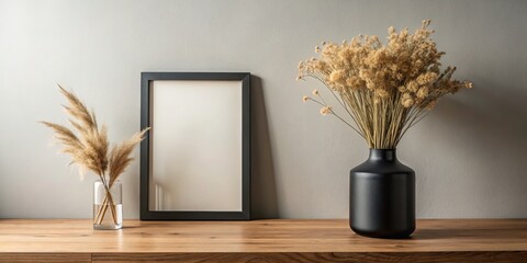 Minimalist Home Decor with Black Frame and Dried Flowers, Interior Design, Home Styling ,Dried Flowers, Minimalist Decor