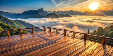 Golden Hour Above the Clouds Mountaintop Deck with Sunrise View, landscape , nature