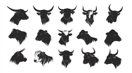 Silhouettes of Bulls and Cows: A Collection of Farm Animal Portraits