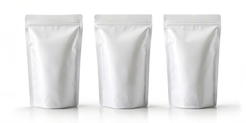 Blank White Stand Up Pouches Mockup - 3 Pack, packaging, mockup