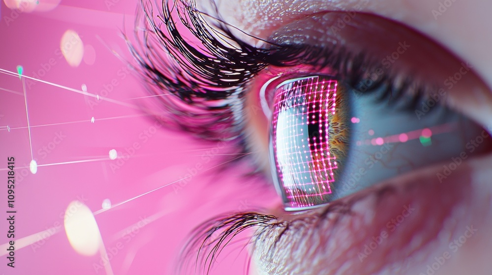 Aufkleber eye tracking technology close up of an eye with digital tracking lines and grids superimposed, illus