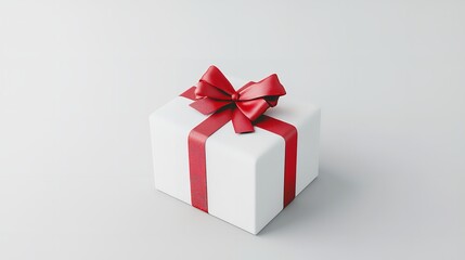 Fototapeta premium White gift box with red ribbon bow isolated on white background.