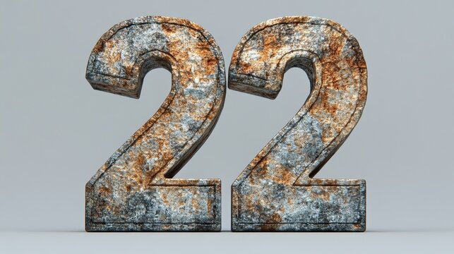 3d number 22 created with rusty stone