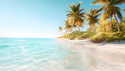 Tropical Beach with Palm Trees and Clear Blue Waters