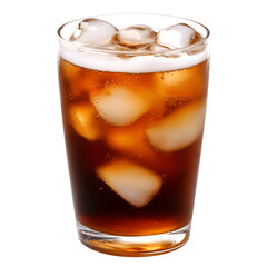 Refreshing glass of iced soda with ice cubes on a sunny afternoon in a casual setting