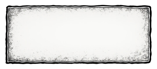 Vintage isolated comic book panel: rectangular frame with rough distressed edges. Clean white interior space, hand-drawn black borders, weathered corners. Classic graphic novel aesthetic. Monochromati