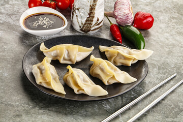 Japanese cuisine - dumplings gyoza with sauce