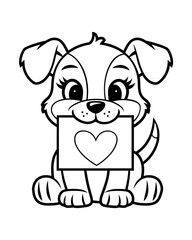 Fototapeta premium puppy with love card in his teeth coloring 