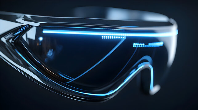 Futuristic Augmented Reality Glasses: Sleek Metallic Design, Glowing Blue HUD