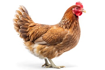 Fototapeta premium Realistic Brown Hen with Detailed Feathers Standing Upright