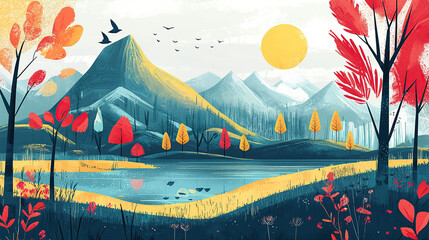 the cuntry, generative ai, landscape, architecture, curtoone, chasny house, background, art nouveau, city, skyline, skyscraper, building, water, lake, nature, autumn, river, sky, tree, reflection,