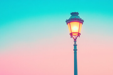 Vintage street lamp against a gradient pastel sky.