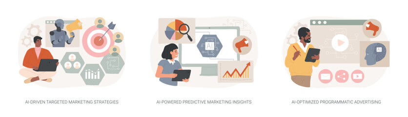 AI in Marketing abstract concept vector illustrations.