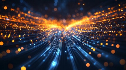 Obraz premium Mesmerizing 3D Light Trails: Festive Symmetrical Patterns Like Fireworks on Dark Background with Sparkling Details