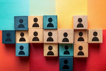 Top View Abstract Personnel Management Strategy Wooden Blocks, Geometric Arrangement