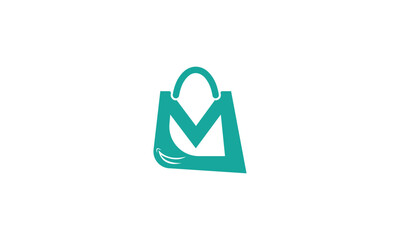 M Happy Store Logo. M Shopping Bag and Smile with Minimalist Style Letter M. Happy Shop Logo, Icon, Symbol, Vector, Design Inspiration 