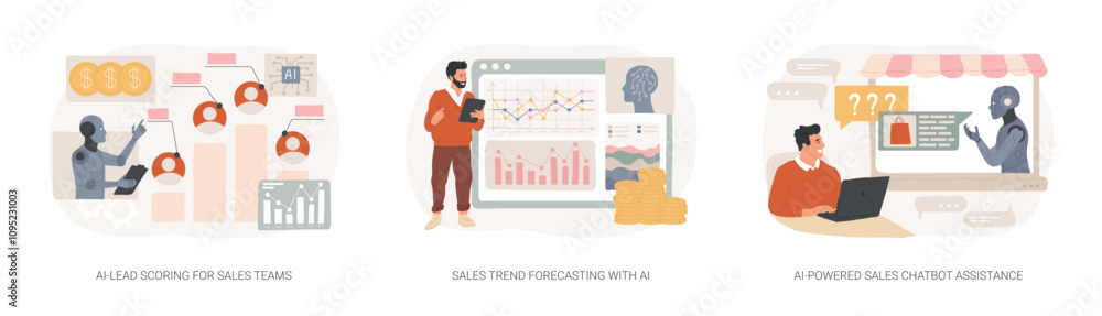 Poster artificial intelligence in sales abstract concept vector illustrations.