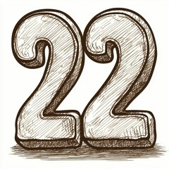 Naklejka premium 3d number twenty two drawn in brown on a white background