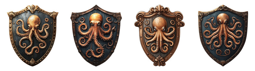 Octopus Shields on Transparent Background