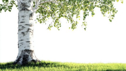 Fototapeta premium Majestic Birch Tree in a Lush Green Meadow