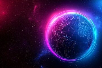 Obraz premium Artistic Digital Illustration of Earth Featuring Vibrant Lines and Cosmic Background, Perfect for Representing Global Connectivity and Modern Technology Themes