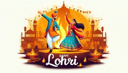 Happy Lohri holiday background for Punjabi festival of india.