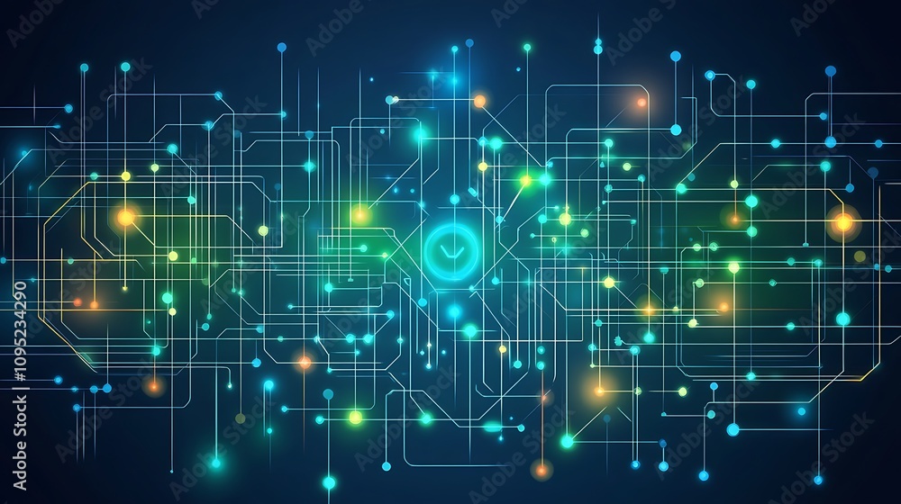 Aufkleber a tech-inspired abstract background featuring digital grids, circuit patterns, and glowing neon elem