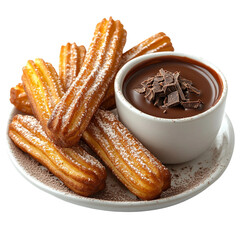 Sweetened Churros with Chocolate Spain isolated on transparent background