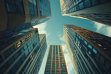 Towering Structures City Street Low Angle Vertical Lines