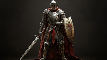 Fototapeta premium Medieval Knight in Full Armor: Dark Fantasy Illustration