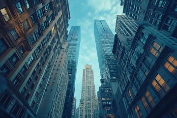 Twilight Cityscape Low Angle of Anonymous Man in Suit