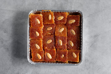 A view of a catering tray of namoura.